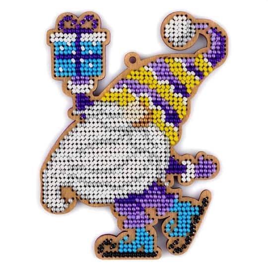 Wonderland Crafts Gnome with Present Bead Embroidery on Wood Kit